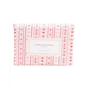 Cupcakes and Cashmere Love Crazy Striped Queen Sheet Set Pink Red Hearts Bows